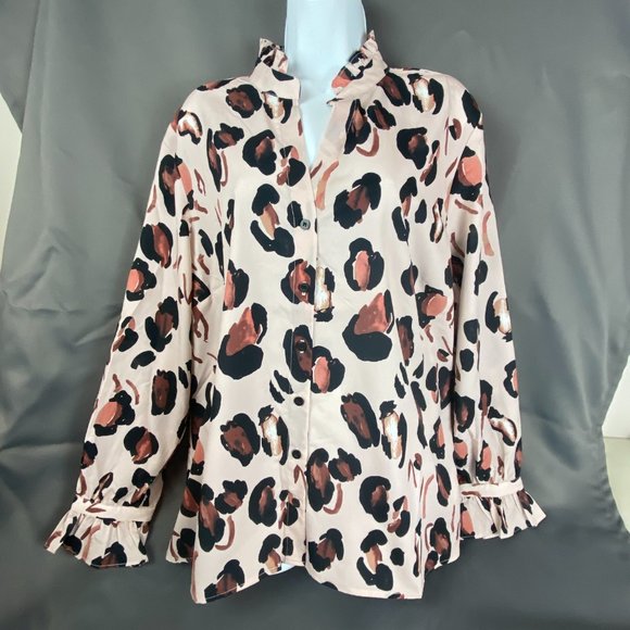 Eloquii Frankie Button Down Blouse In Panthera Animal Print Size 18 - Picture 1 of 12